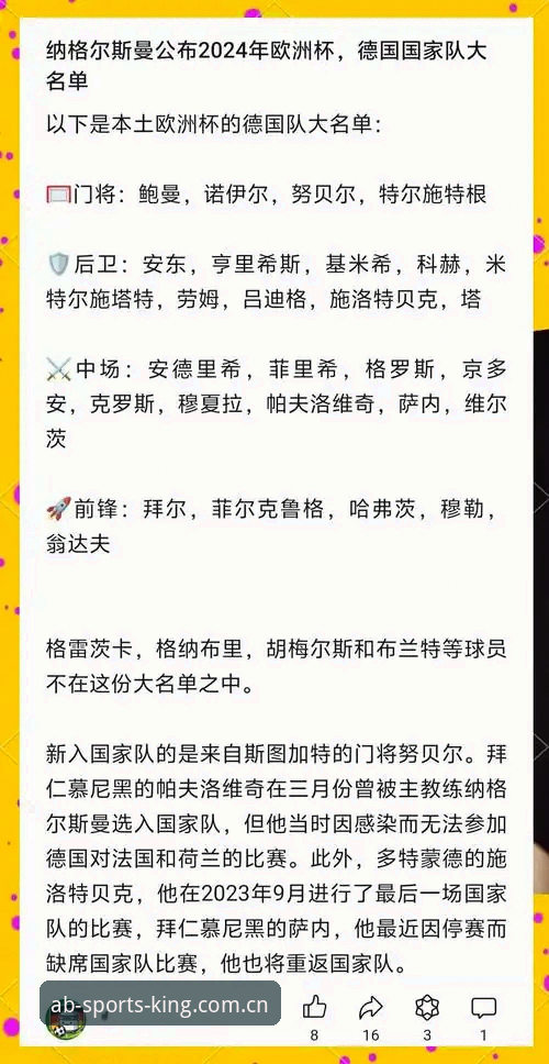 AB体育移动端怎么样 资深用户分享:从德国队大名单看AB体育平台观赛新体验